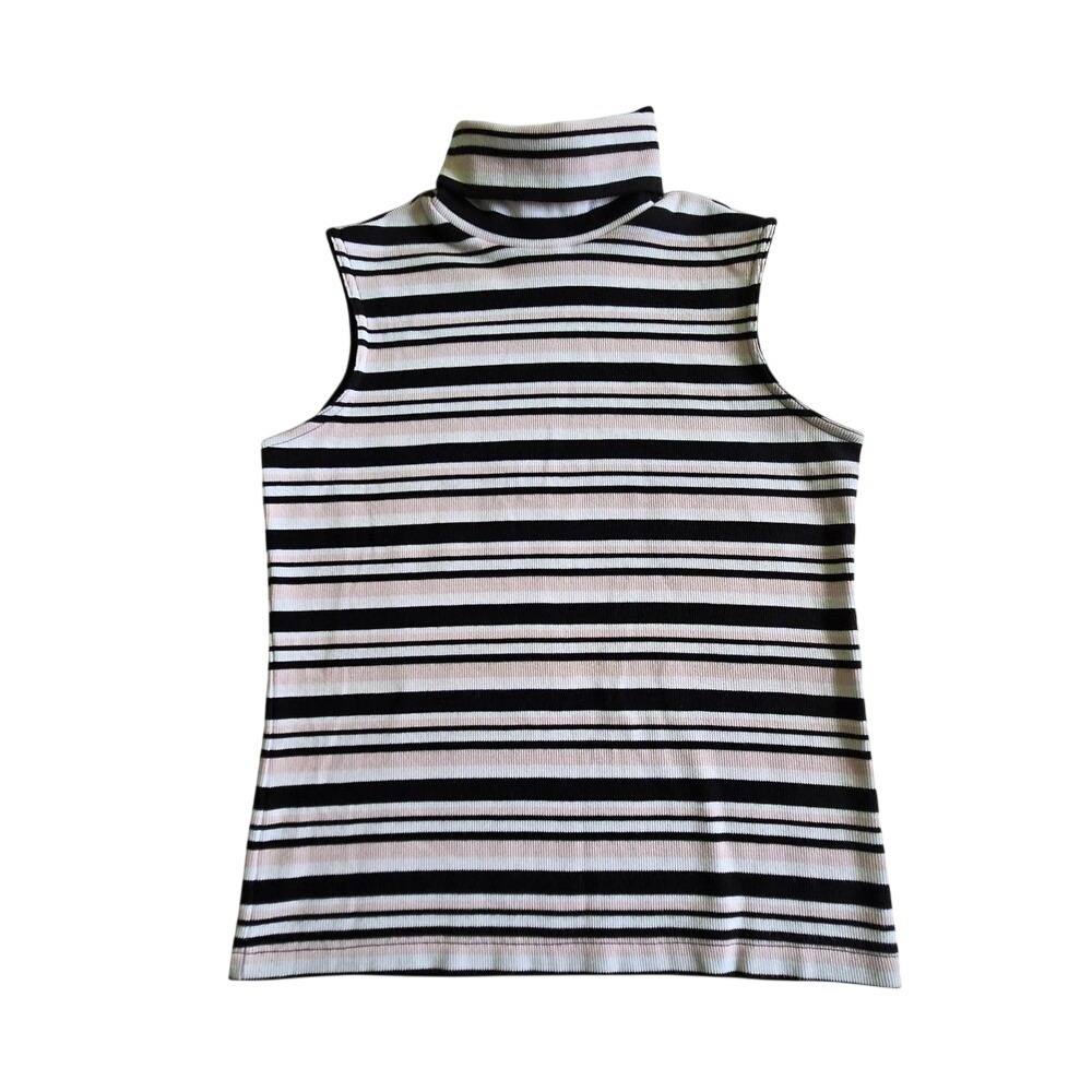 Fashion Bug 1990s Y2K Striped Tank Top Vintage Turtleneck 90s Minimalism Preppy